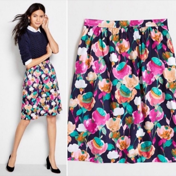 J. Crew Dresses & Skirts - J. CREW Bright Floral A-Line Knee Length Cotton Skirt Size 2